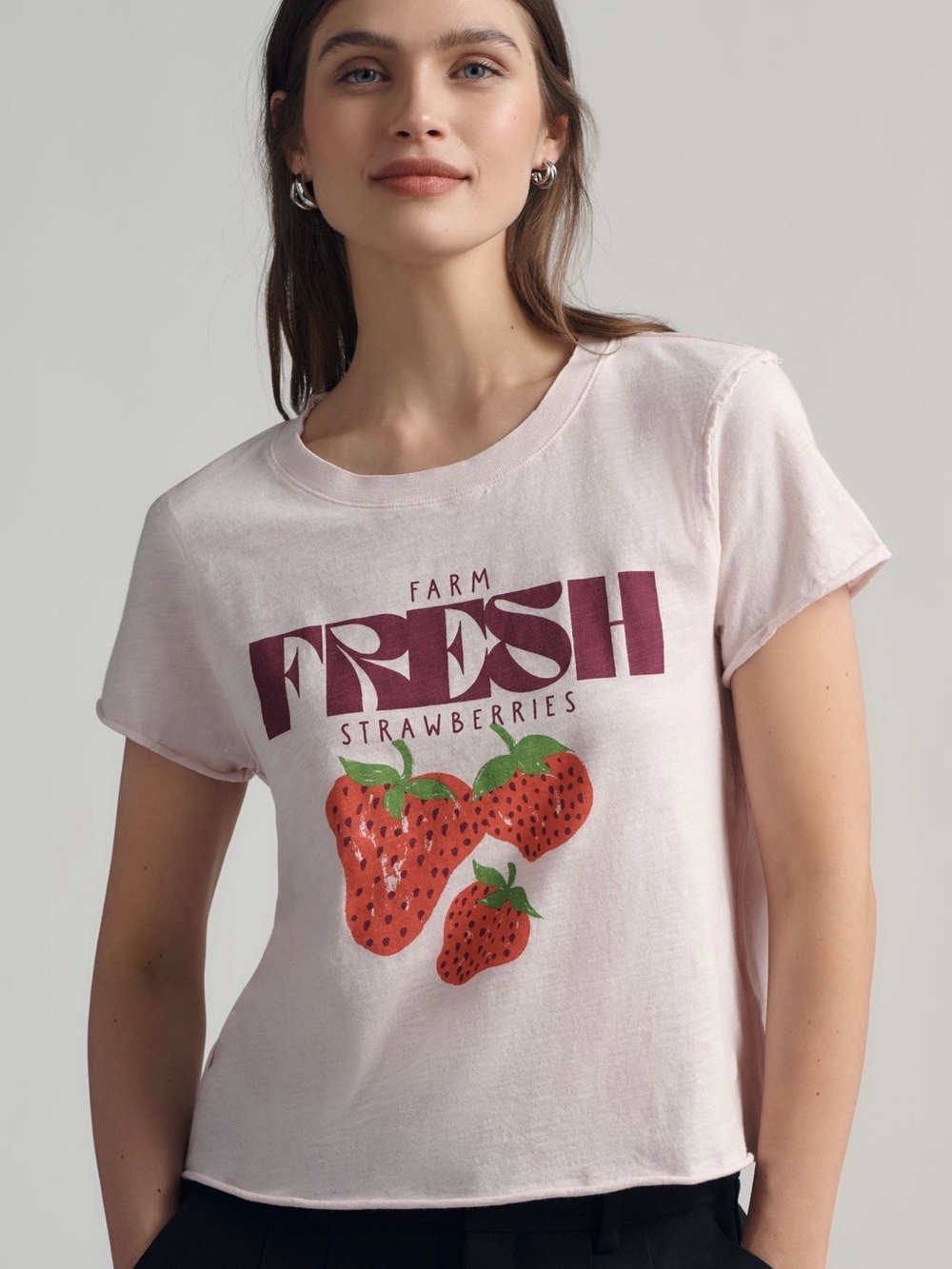 Anthro Farm Fresh Strawberries Graphic Tee Pale Pink Size XL